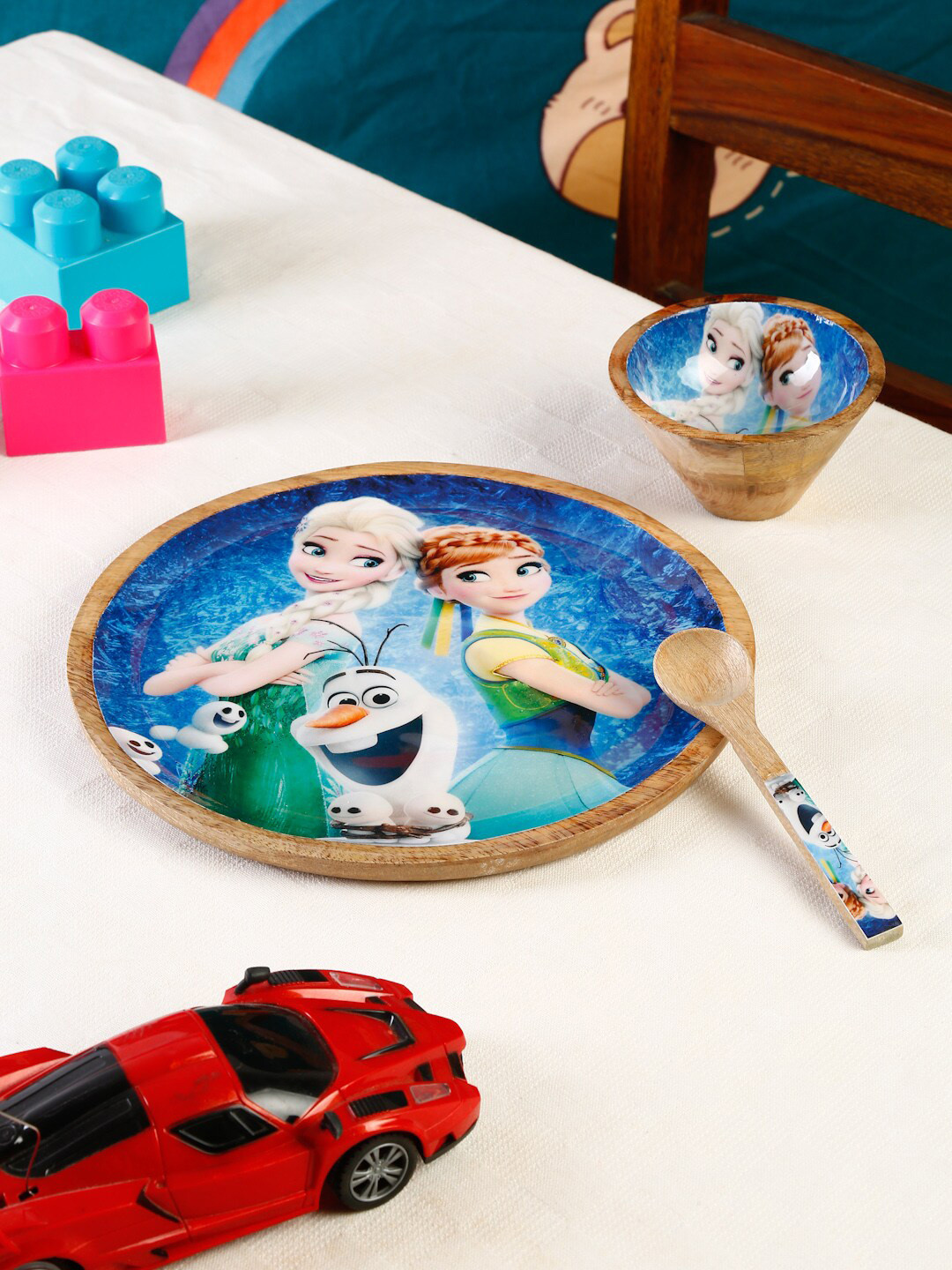 TIPY TIPY TAP Princess Cartoon Blue Cartoon Characters Wood Easy to Clean 3 Piece Dinner Set