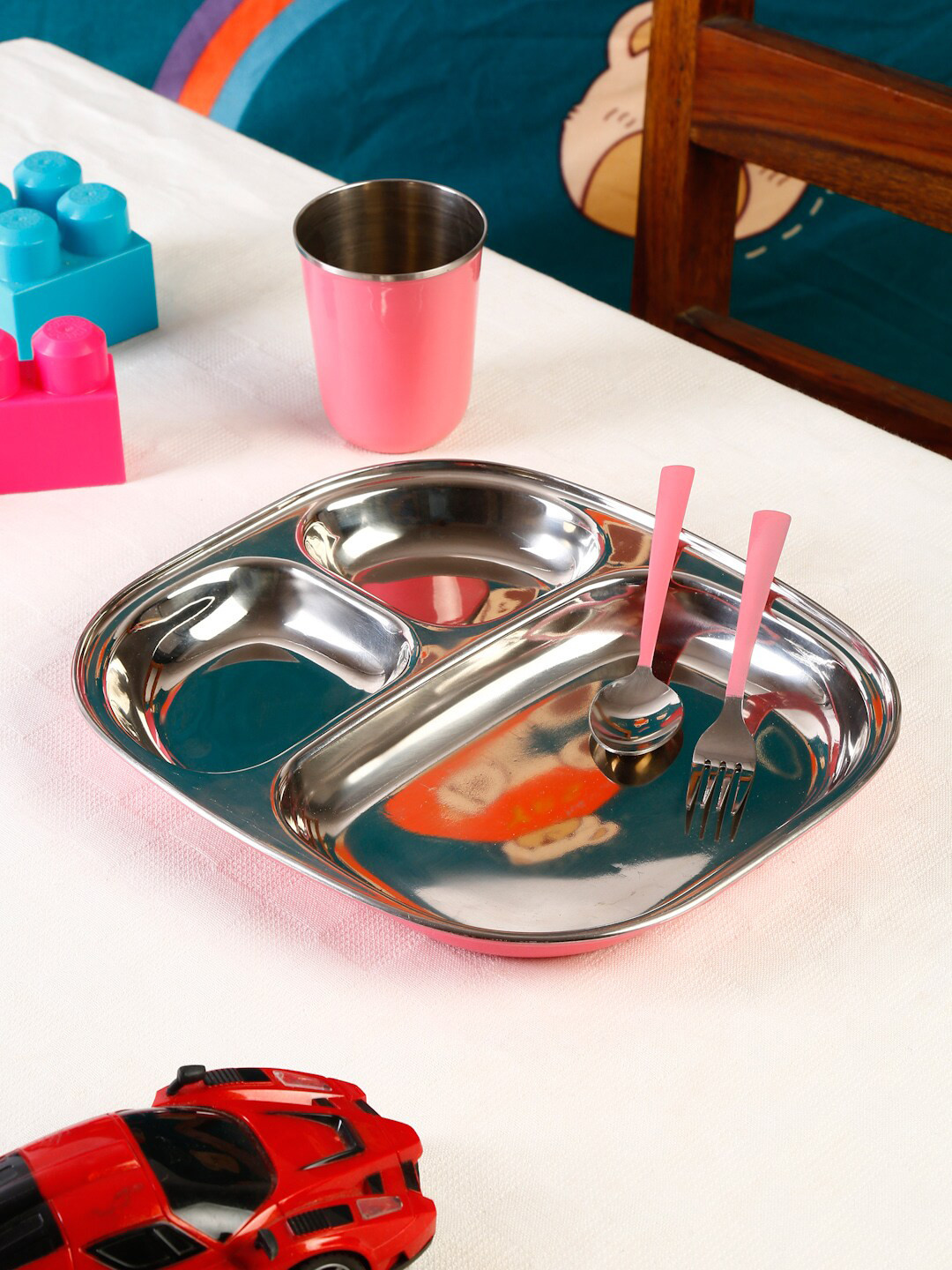 TIPY TIPY TAP Pink Solid Stainless Steel Dishwasher Safe 4 Piece Dinner Set