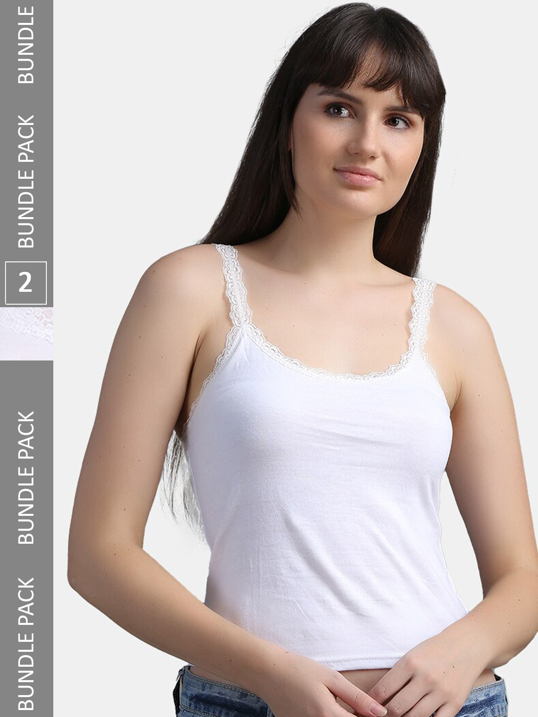 N-Gal Women Pack Of 2 Cotton Camisoles NCM01-White