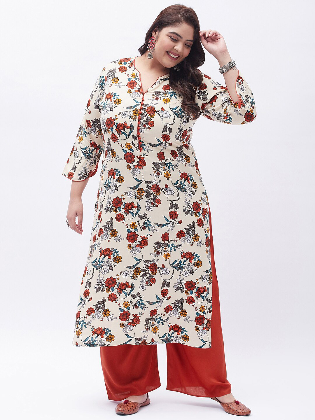 Tissu Plus Size Floral Printed Kurta with Palazzos