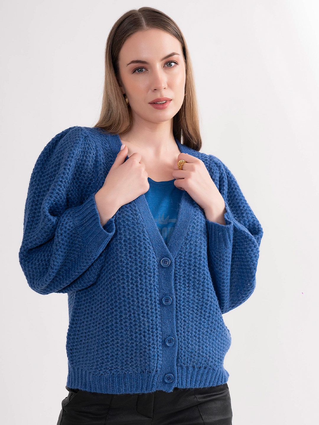 B.Copenhagen Women Self Design V-Neck Cardigan