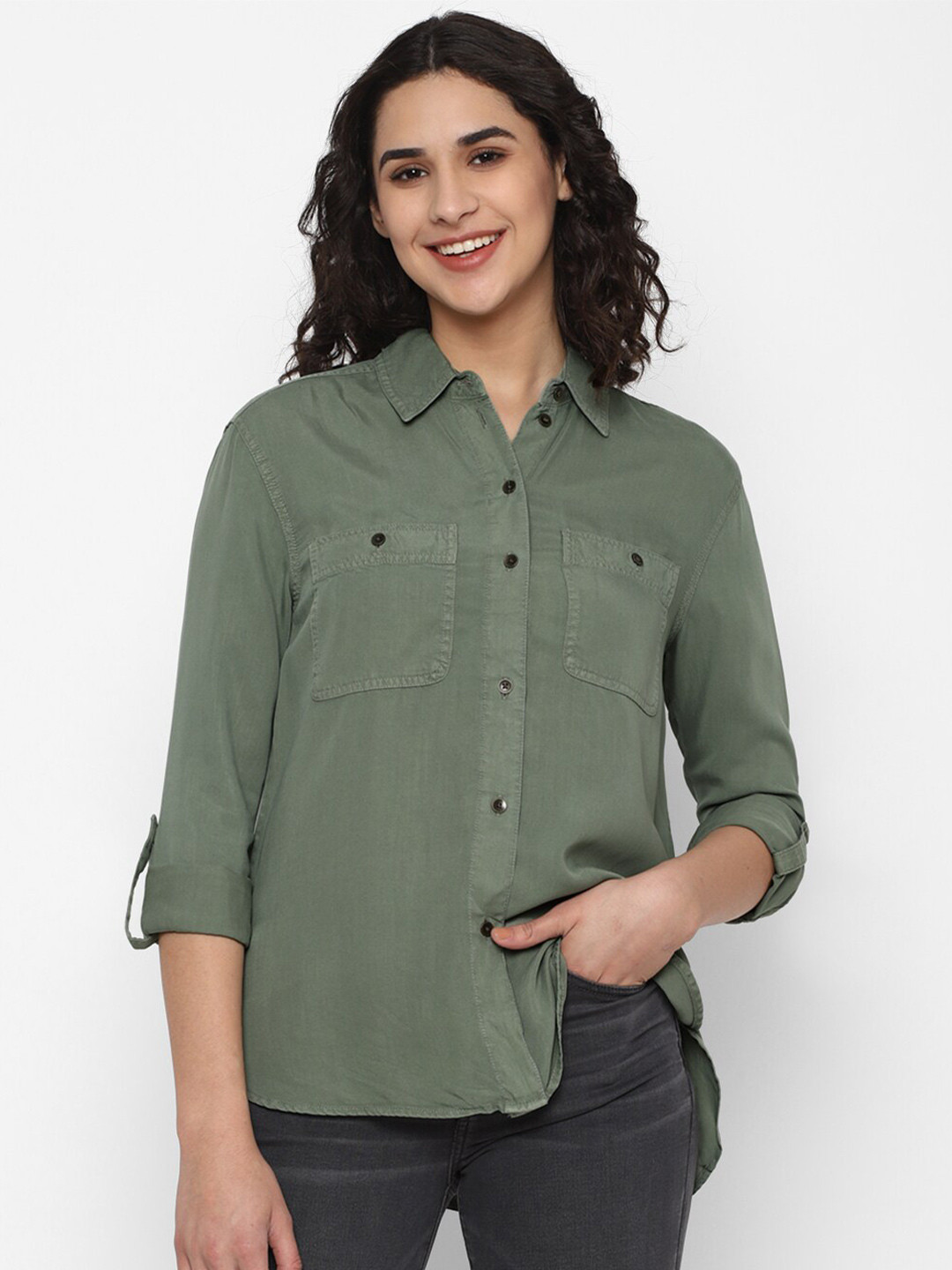 AMERICAN EAGLE OUTFITTERS Women Casual Roll-Up SleevesShirt