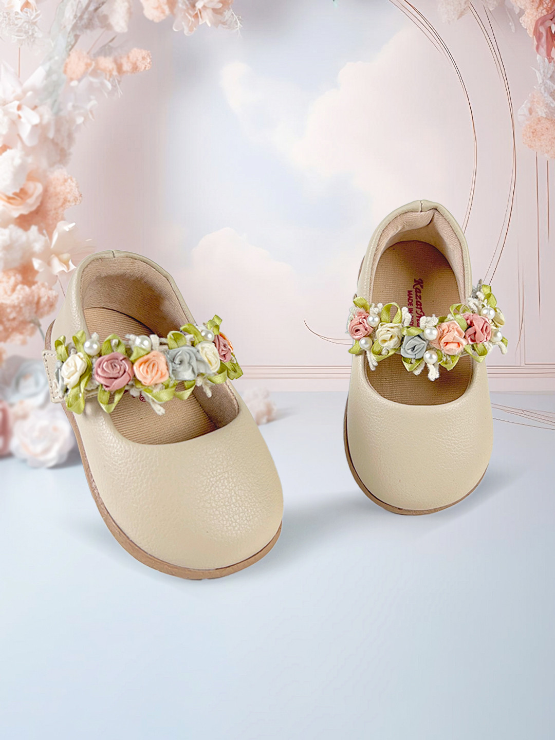 KazarMax Baby Girls First Steps Beige Embellished Flat Ballerina