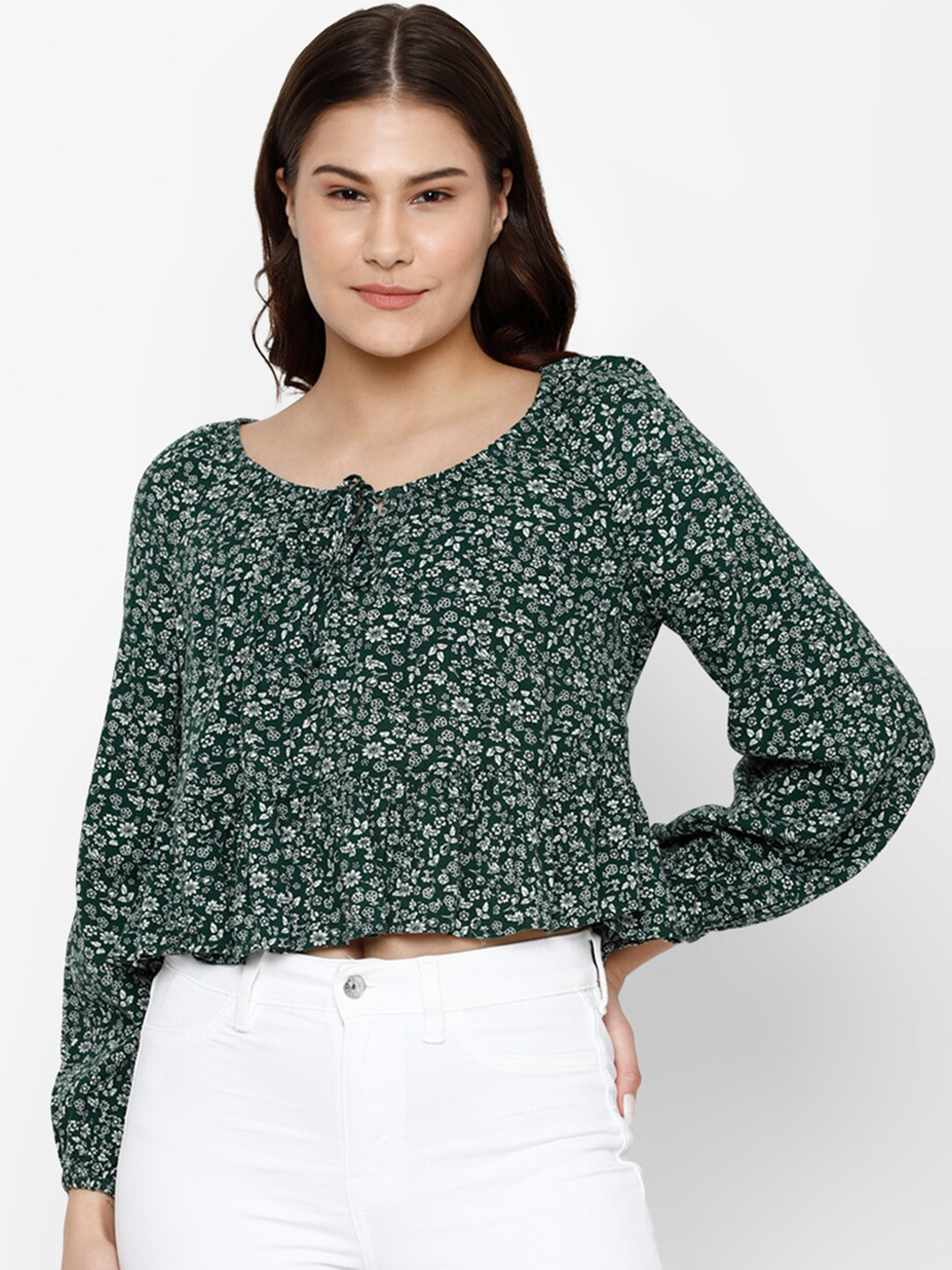 AMERICAN EAGLE OUTFITTERS Floral Print Tie-Up Neck Crop Top