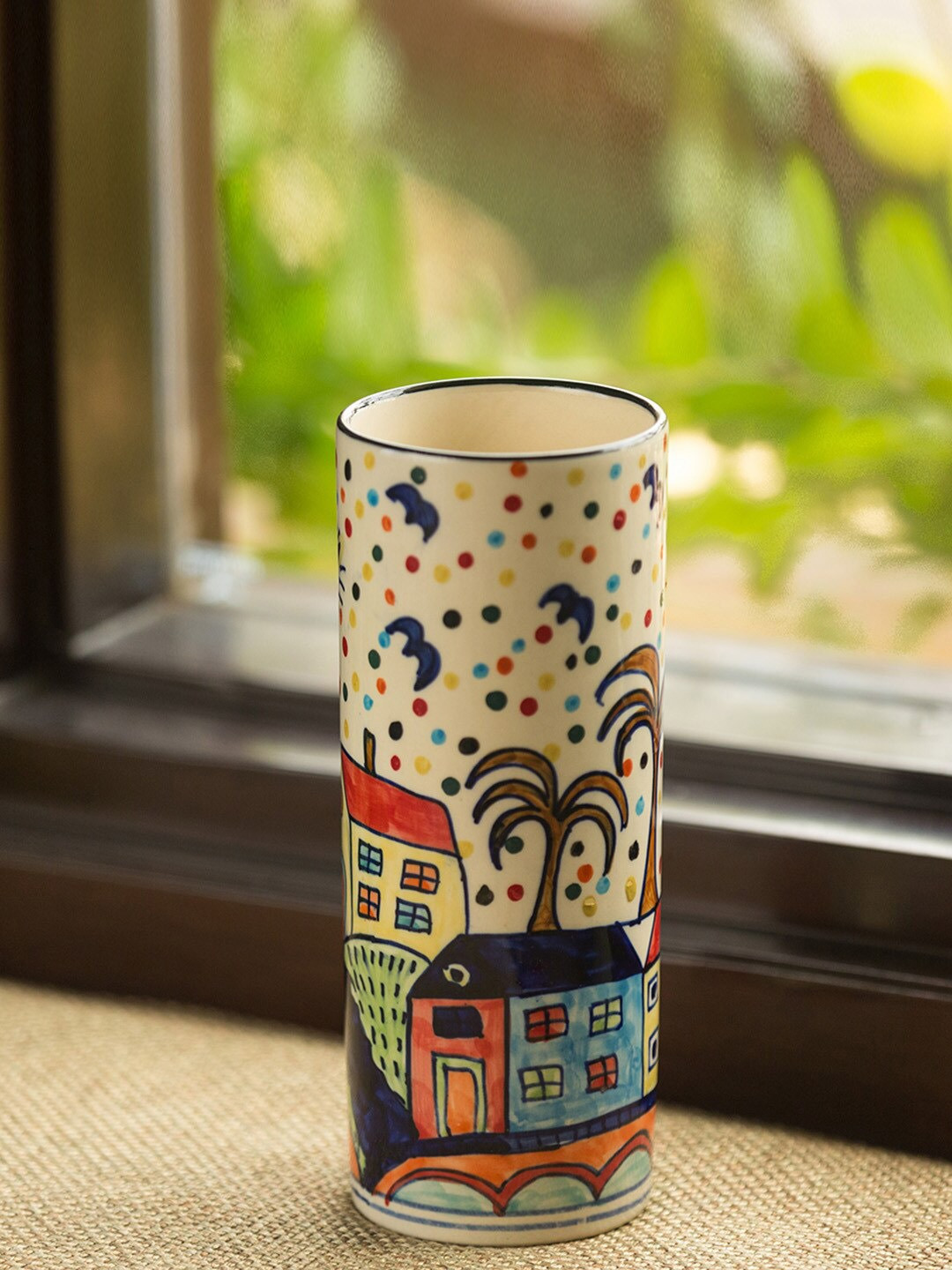 ExclusiveLane Cream & Orange Set Of 2 The Hut Straight Design Ceramic Vases