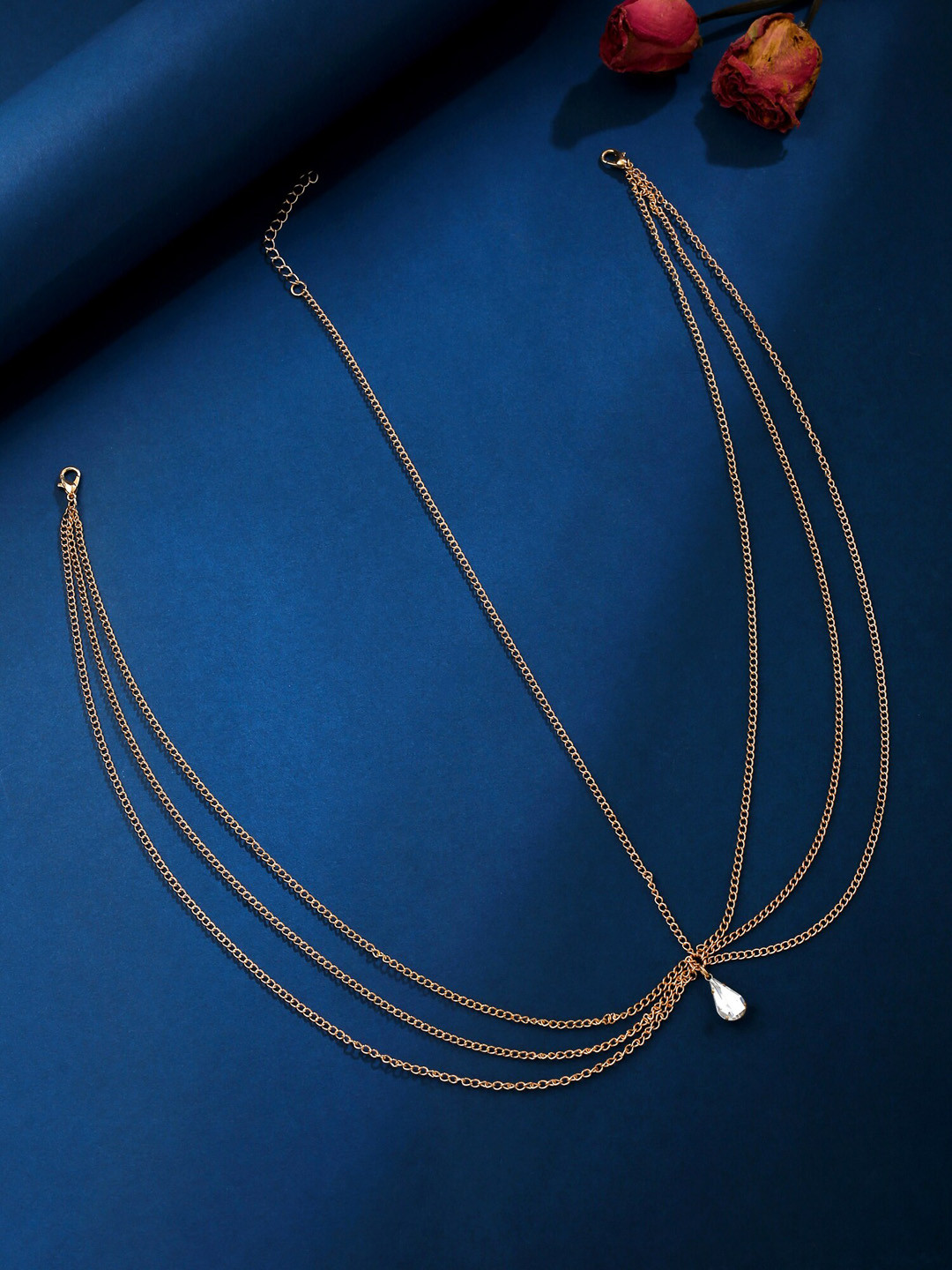 Unwind by Yellow Chimes Gold-Plated Stone-Studded Multi-Layer Head Chain