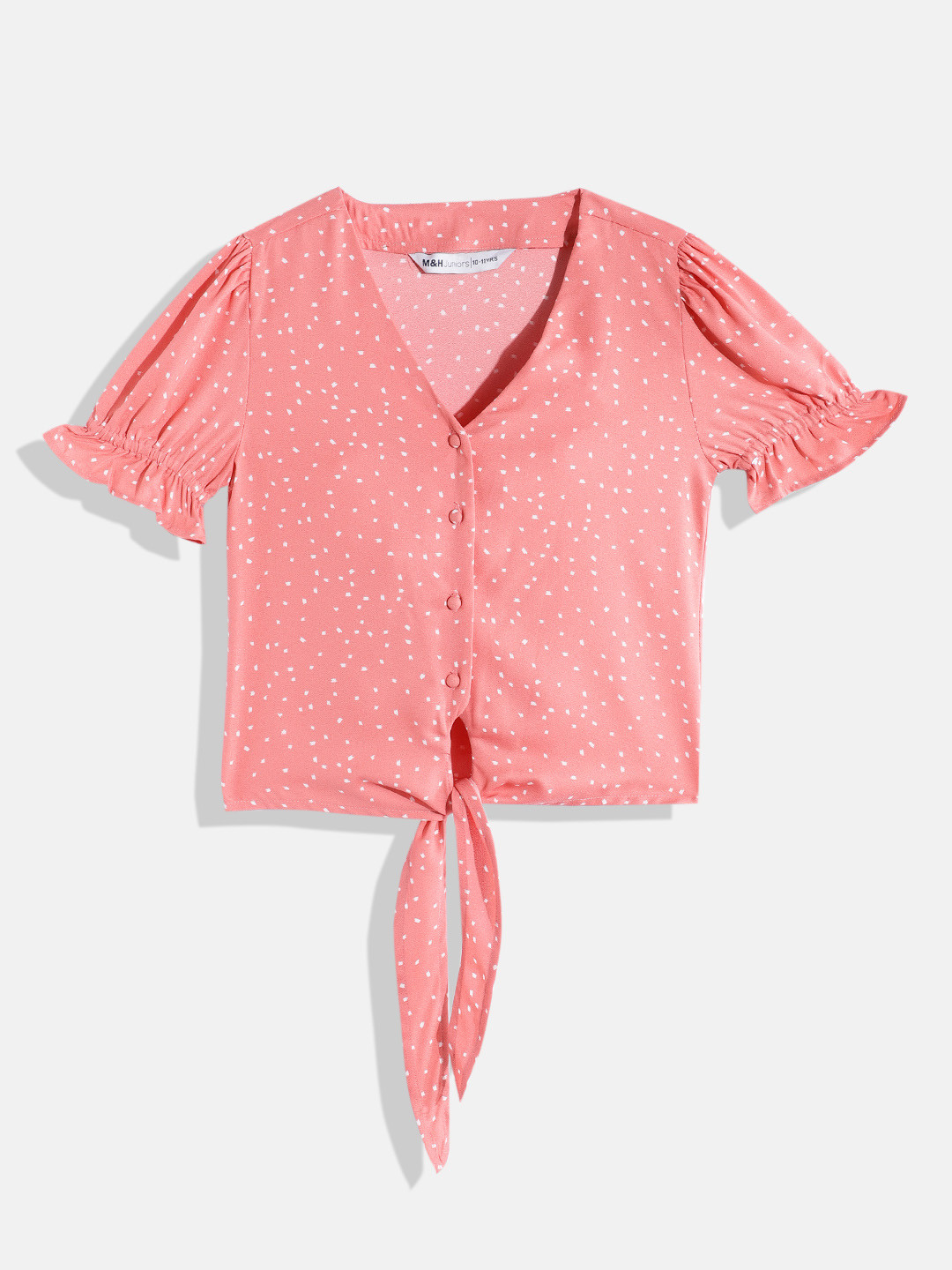 M&H Juniors Girls Printed Puff Sleeve Shirt Style Top