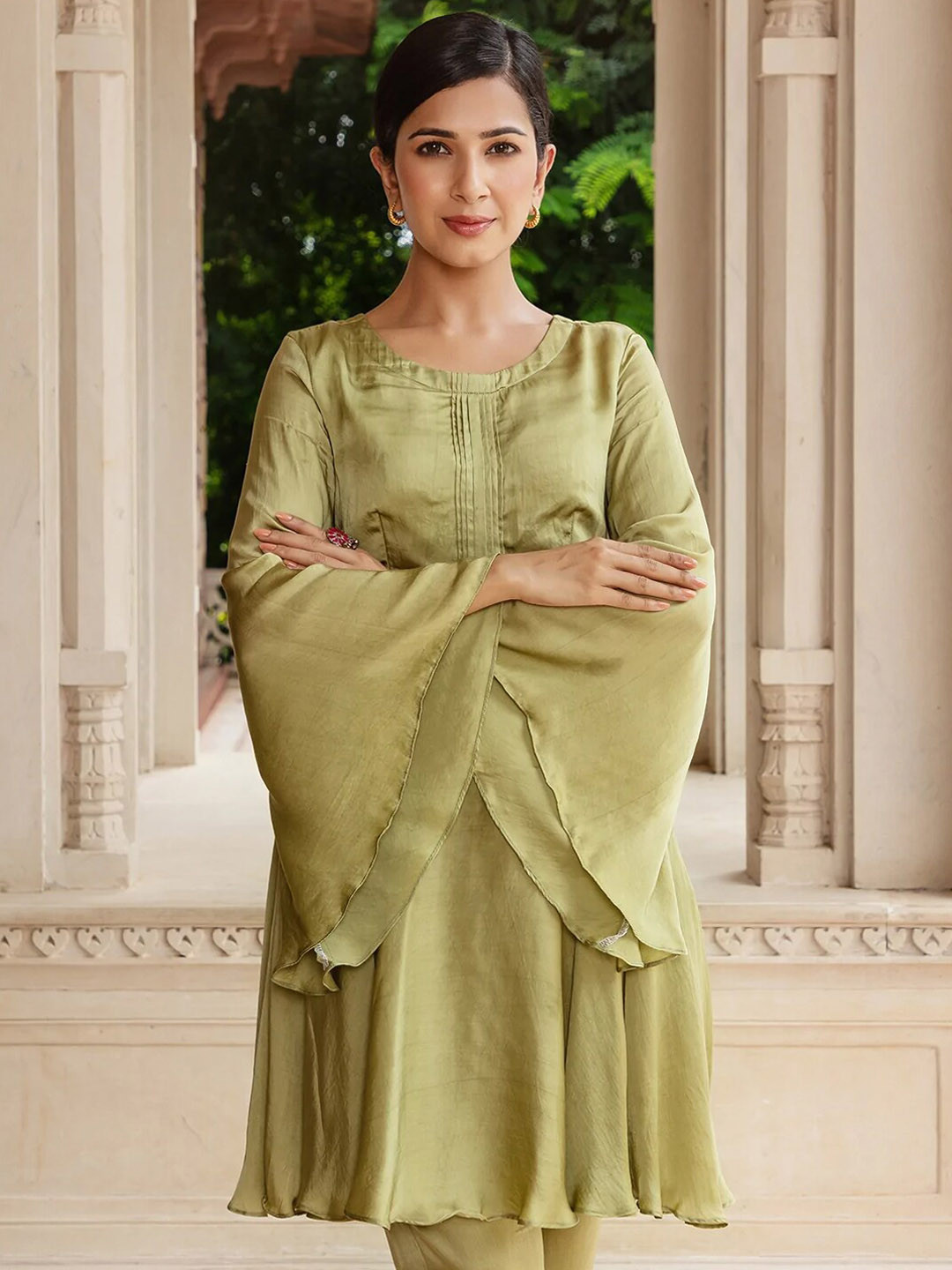 Ambraee Women Flared Sleeves Tunic & Trouser Co-Ords Set