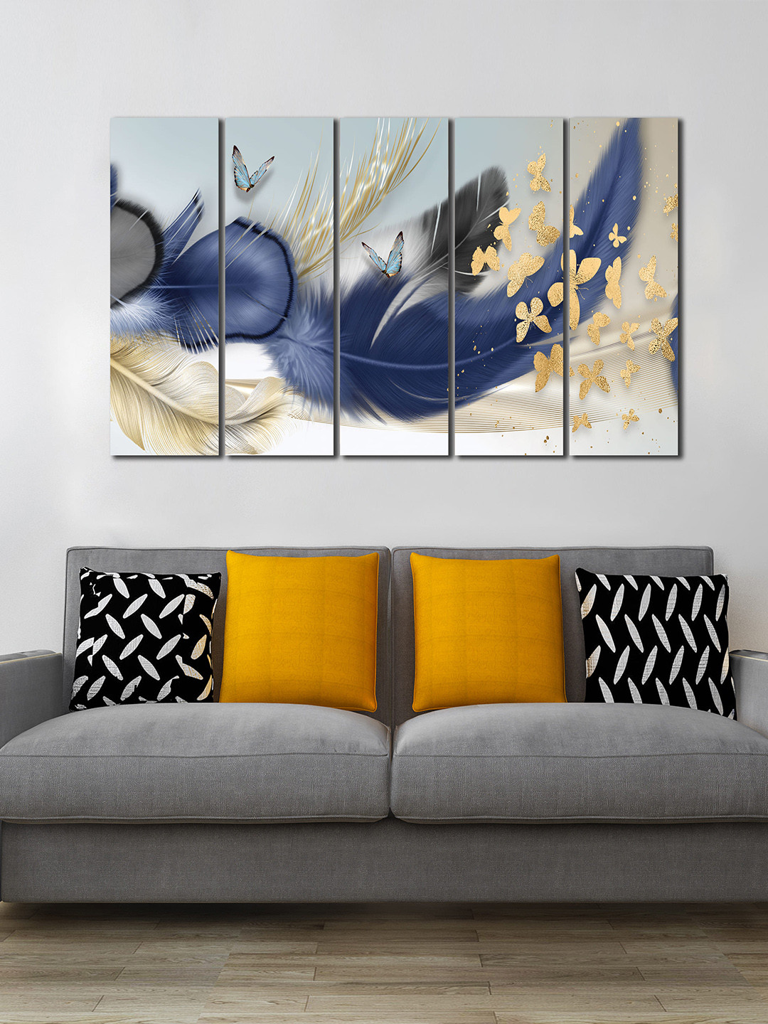 WENS Feather Canvas 5 Piece Wall Rectangle Paintings Wall Art -24 x 8In