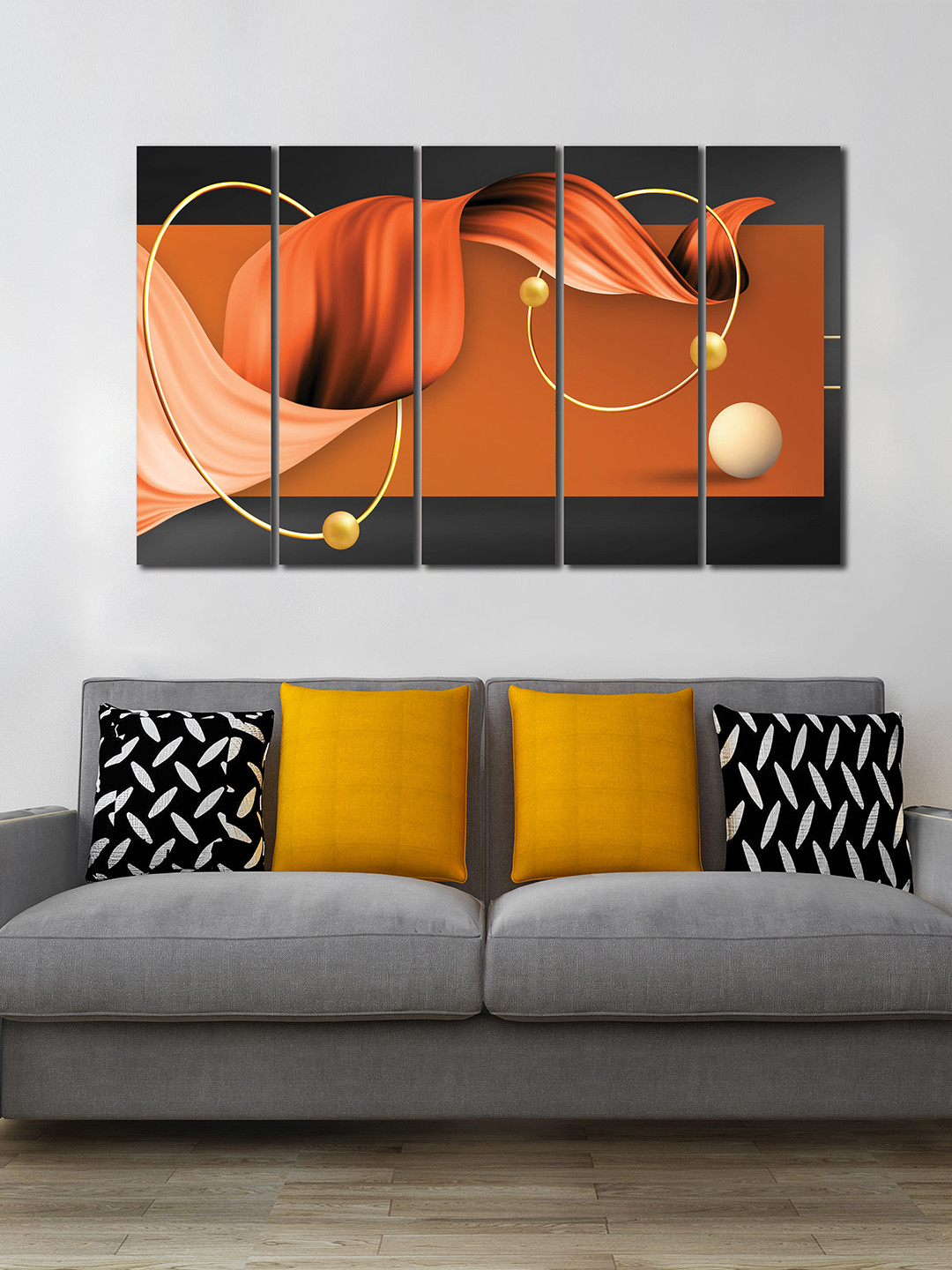 WENS Mid Century Canvas 5 Piece Wall Rectangle Paintings Wall Art -24 x 8 In