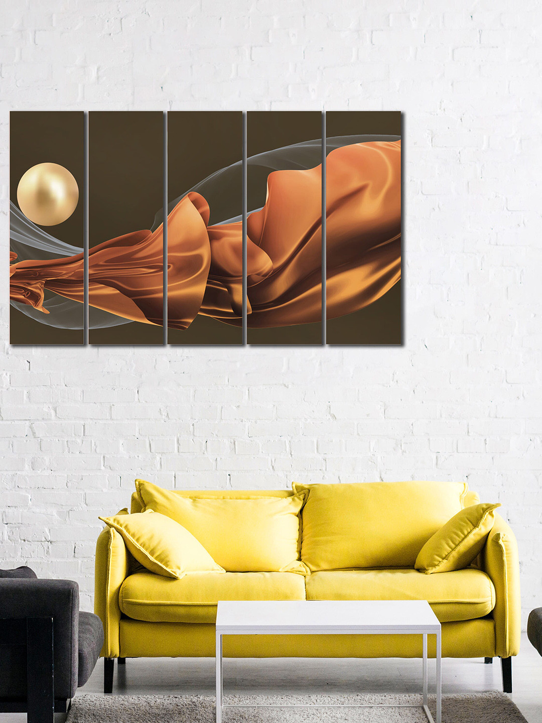 WENS Rust Wood 5 Pcs Wall Living Room Rectangle Potrait Paintings Wall Art -24 x 1In