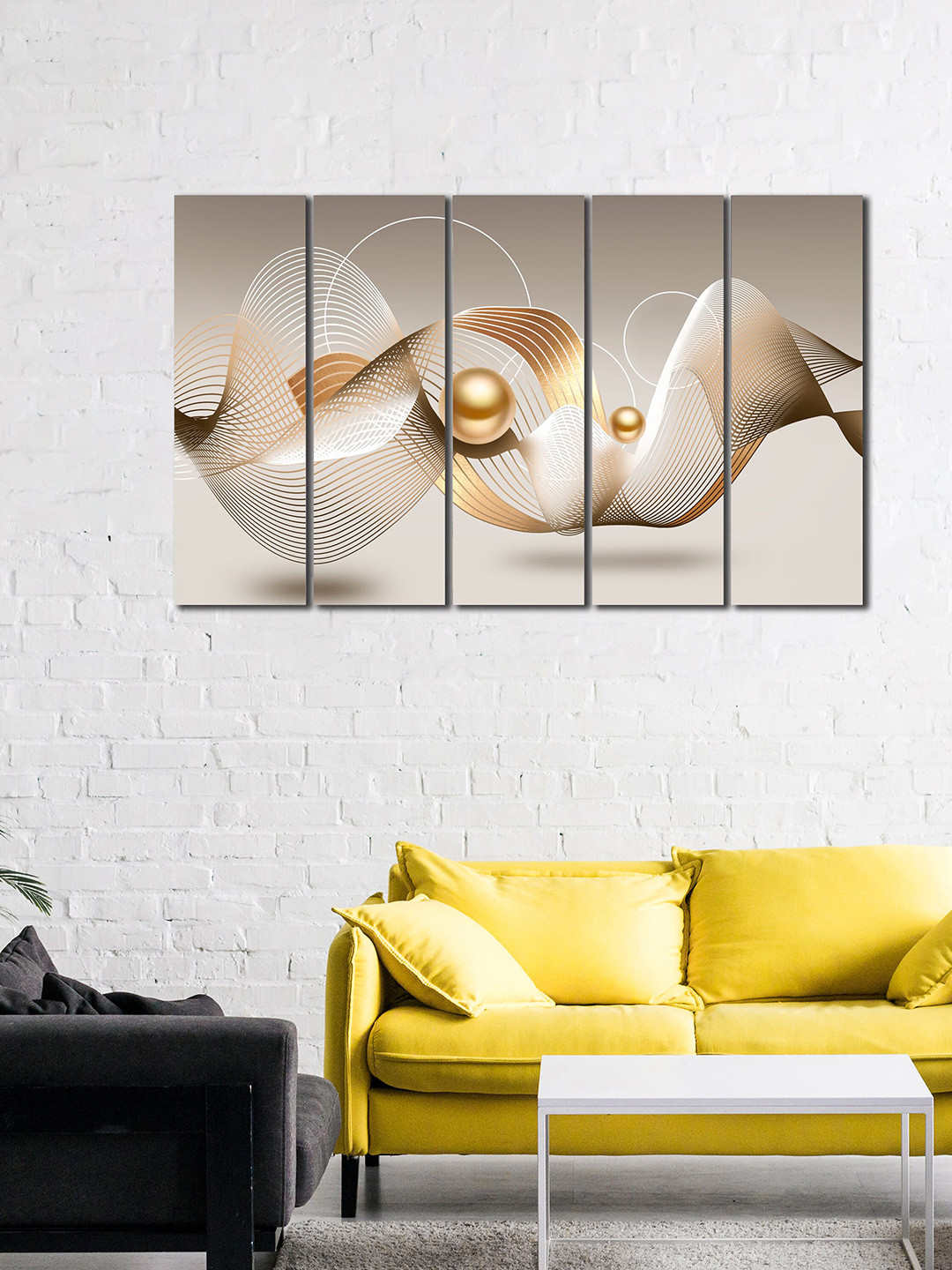 WENS 5 Pieces Grey & Beige Contemporary Modern Panels Wall Art