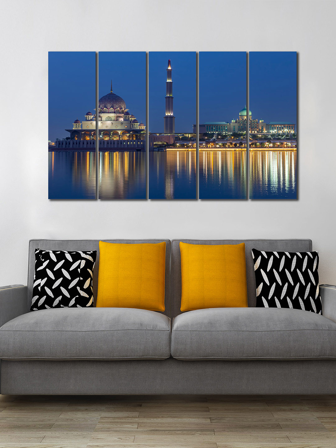 WENS Putra 5 Pcs Blue & Yellow Mosque Islamic Laminated Panels Wall Art