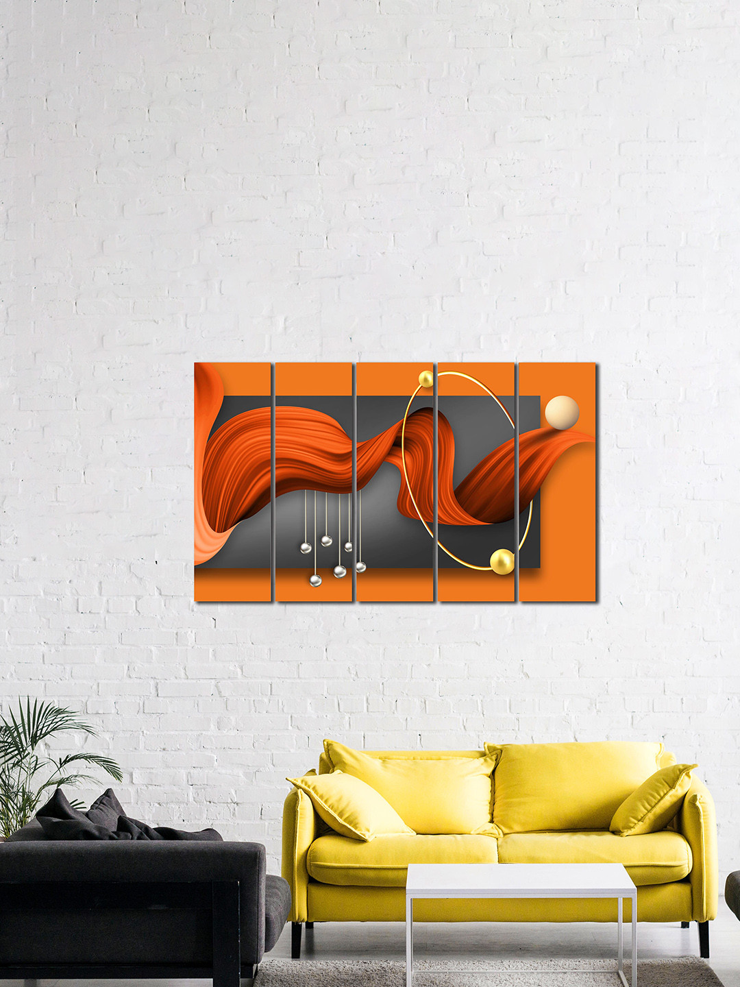 WENS 5 Pcs Orange and Grey Abstract Modern Laminated Panels Wall Art