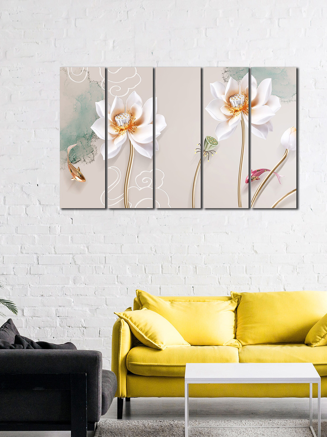 WENS Flower Beige Canvas 5 Pcs Wall Living Room Rectangle Paintings Wall Art -1 x 24In