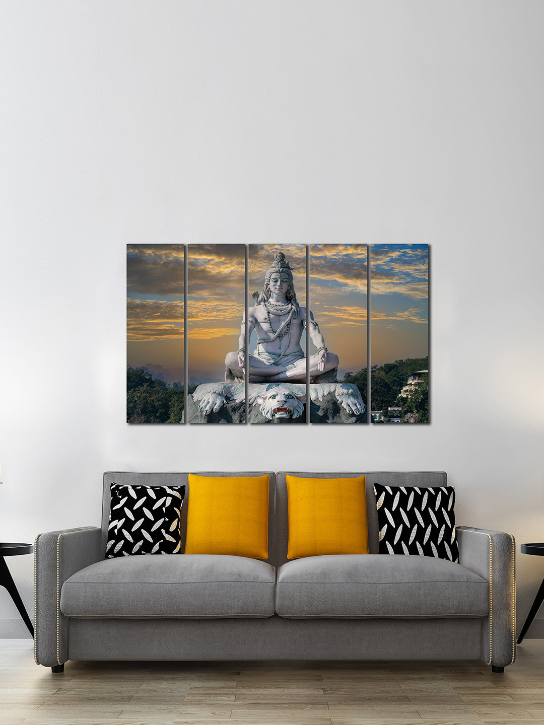 WENS Lord Shiva Grey Canvas 5 Pcs Wall Living Room Rectangle Paintings Wall Art -24 x 8In