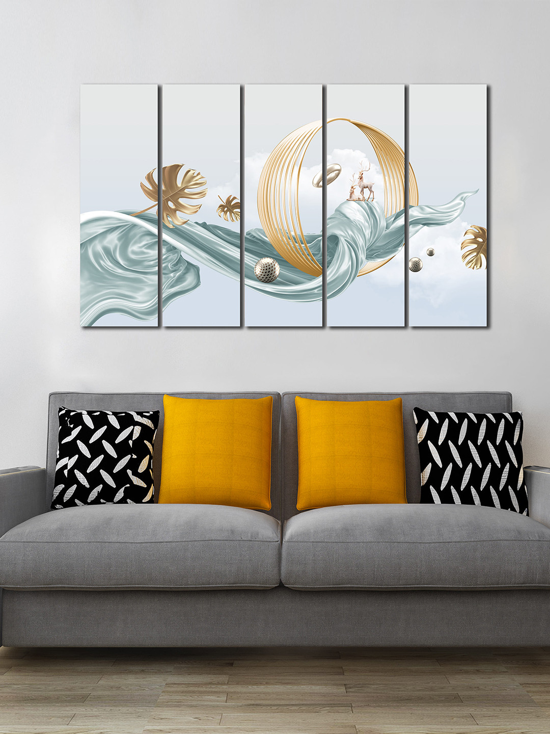 WENS Set Of 5 Blue Mid Century Modern Art Laminated Wall Art Panels