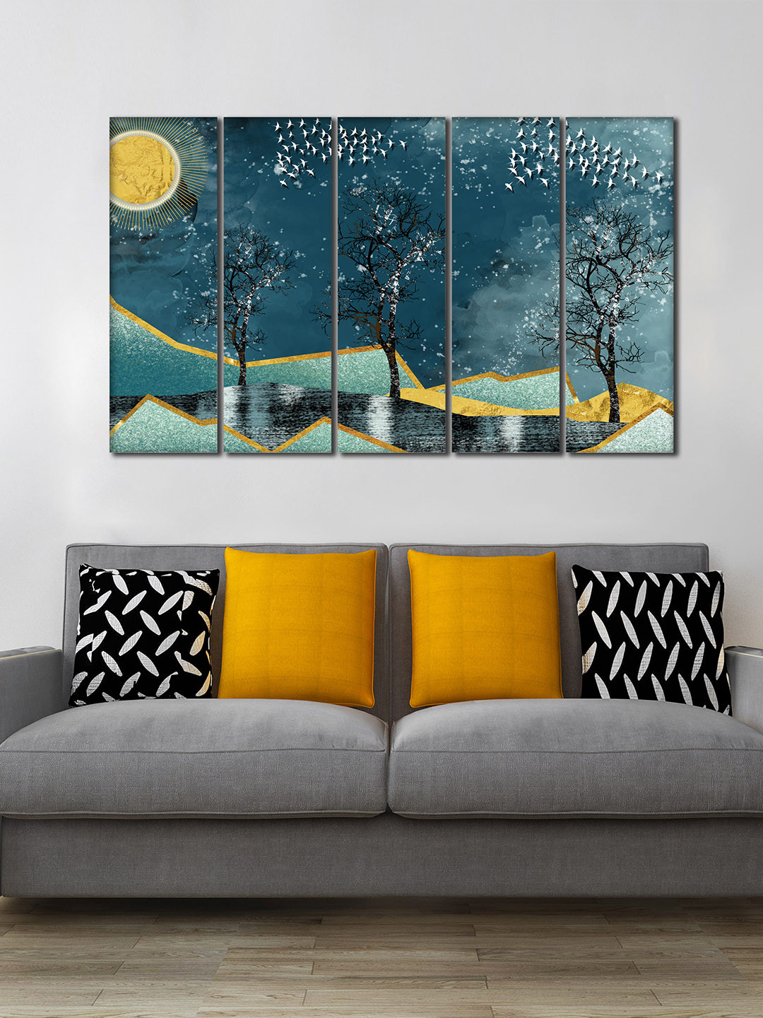 WENS ReindeerIn Snowy Canvas 5 Pcs Wall Rectangle Photographs Wall Art -24x8In