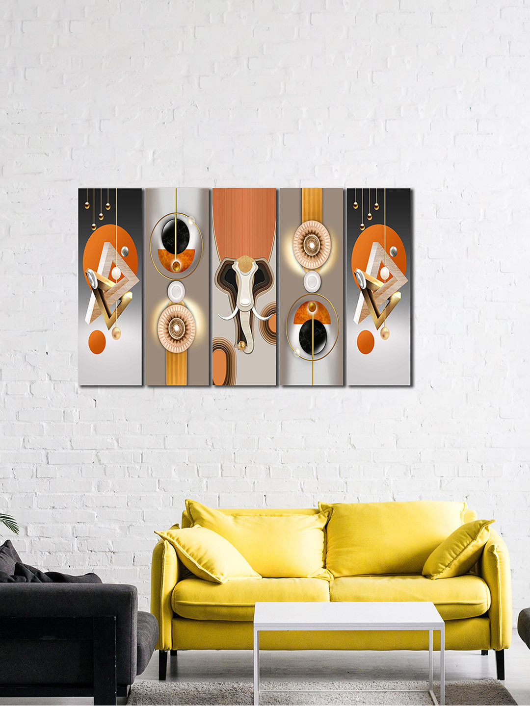 WENS 5 Pcs Brown & Orange 3D Nordic Abstract Framed Wall Art