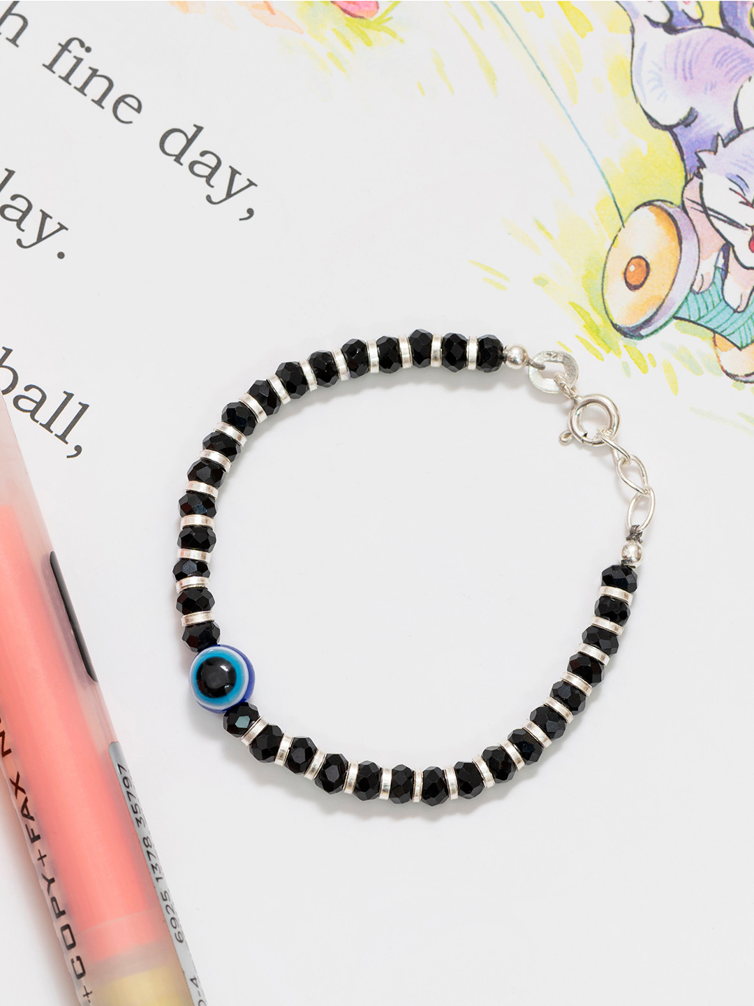 Zavya Kids Silver-Toned & Black Sterling Silver Rhodium-Plated Wraparound Bracelet