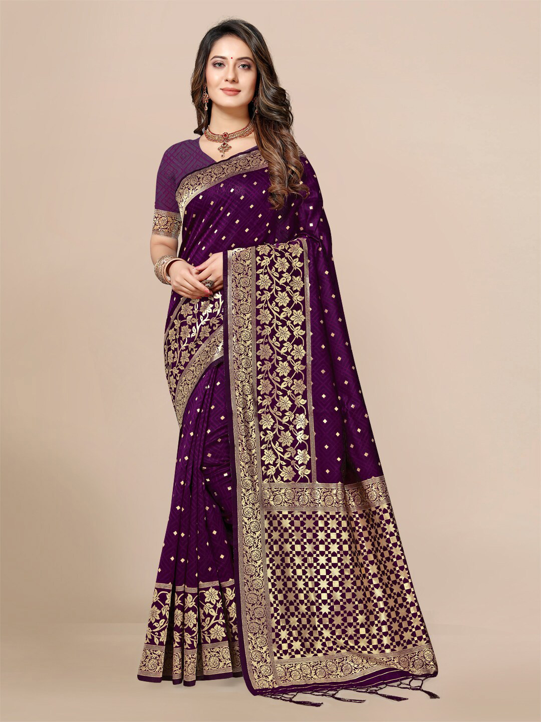 Mitera Woven Design Zari Silk Blend Banarasi Saree
