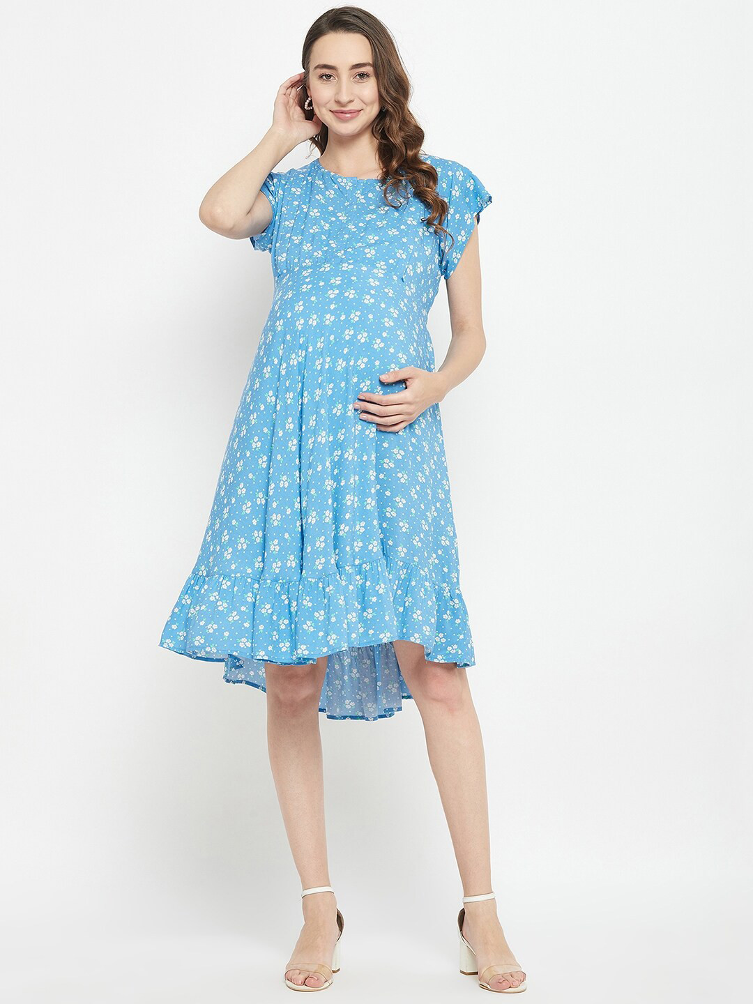 Hypernation Floral Printed Maternity A-Line Midi Dress
