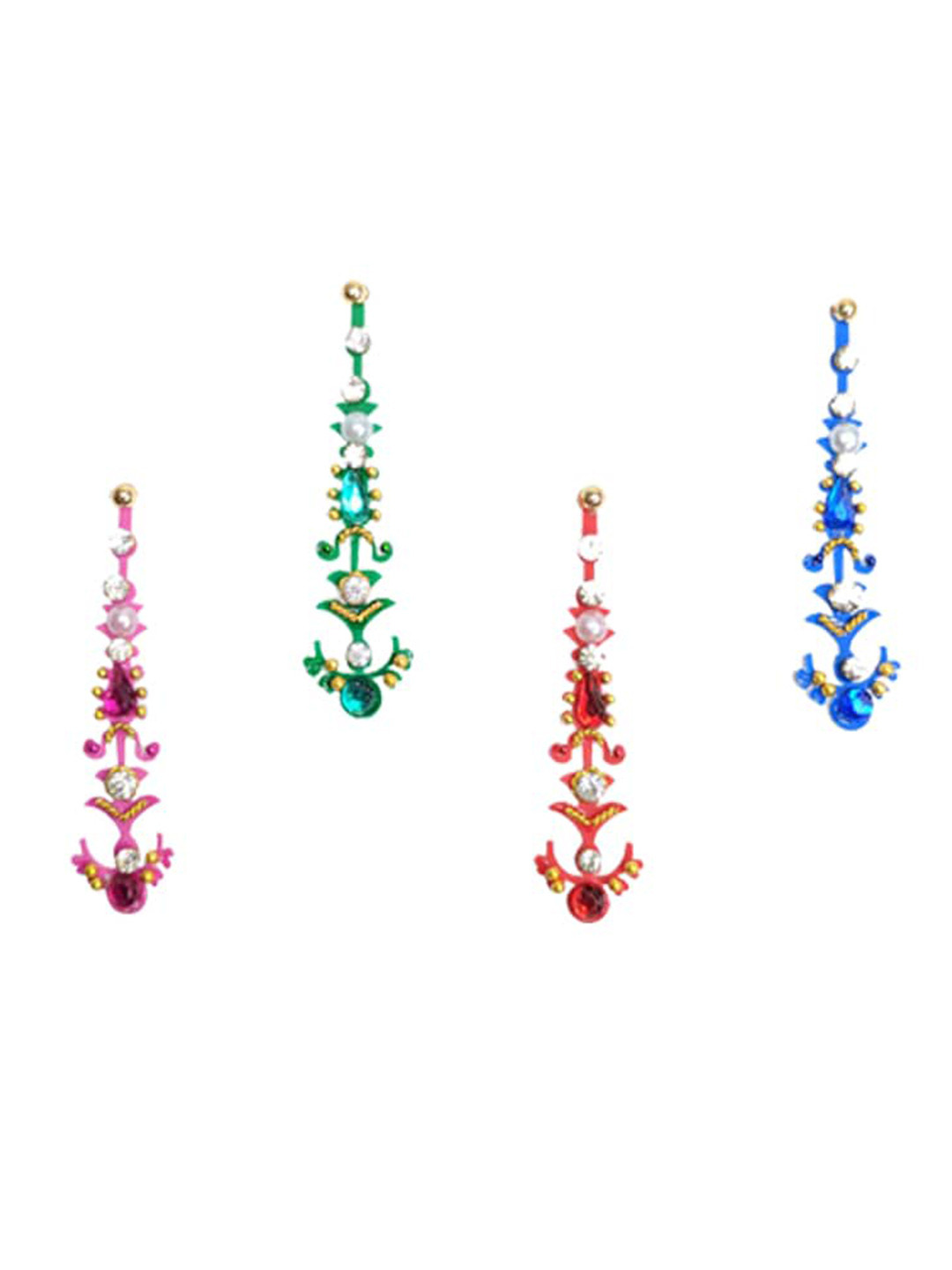 Comet Busters 4 Pcs Long Stone Studded Reusable Bindi - Multicolor