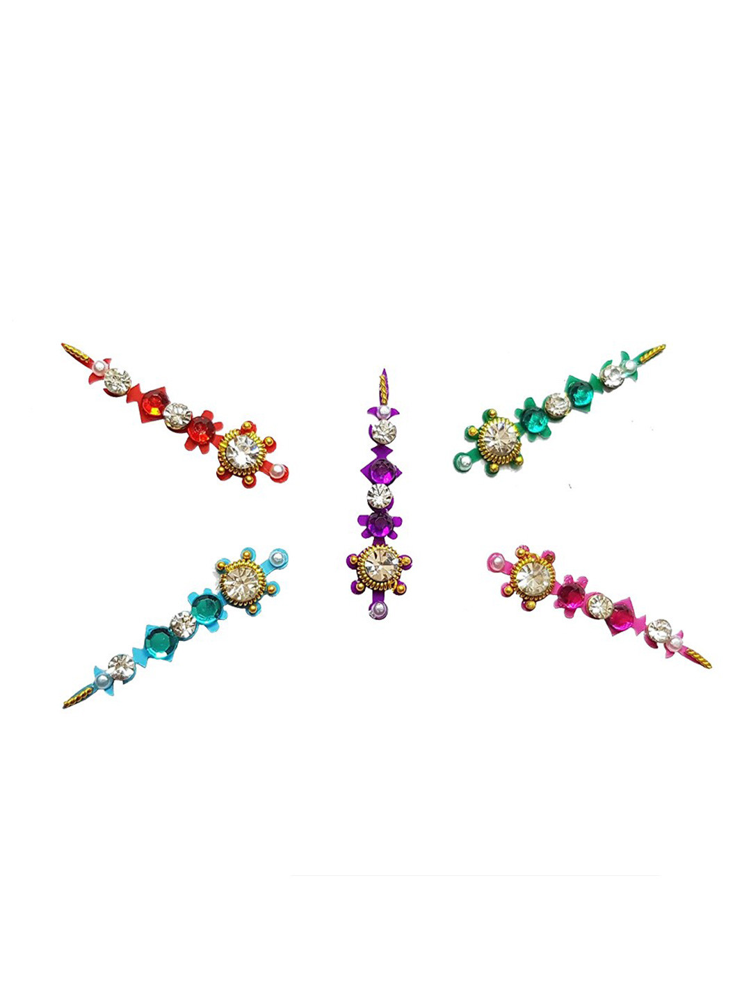 Comet Busters 5 Pcs Long Stone Studded Reusable Bindi - Multicolor