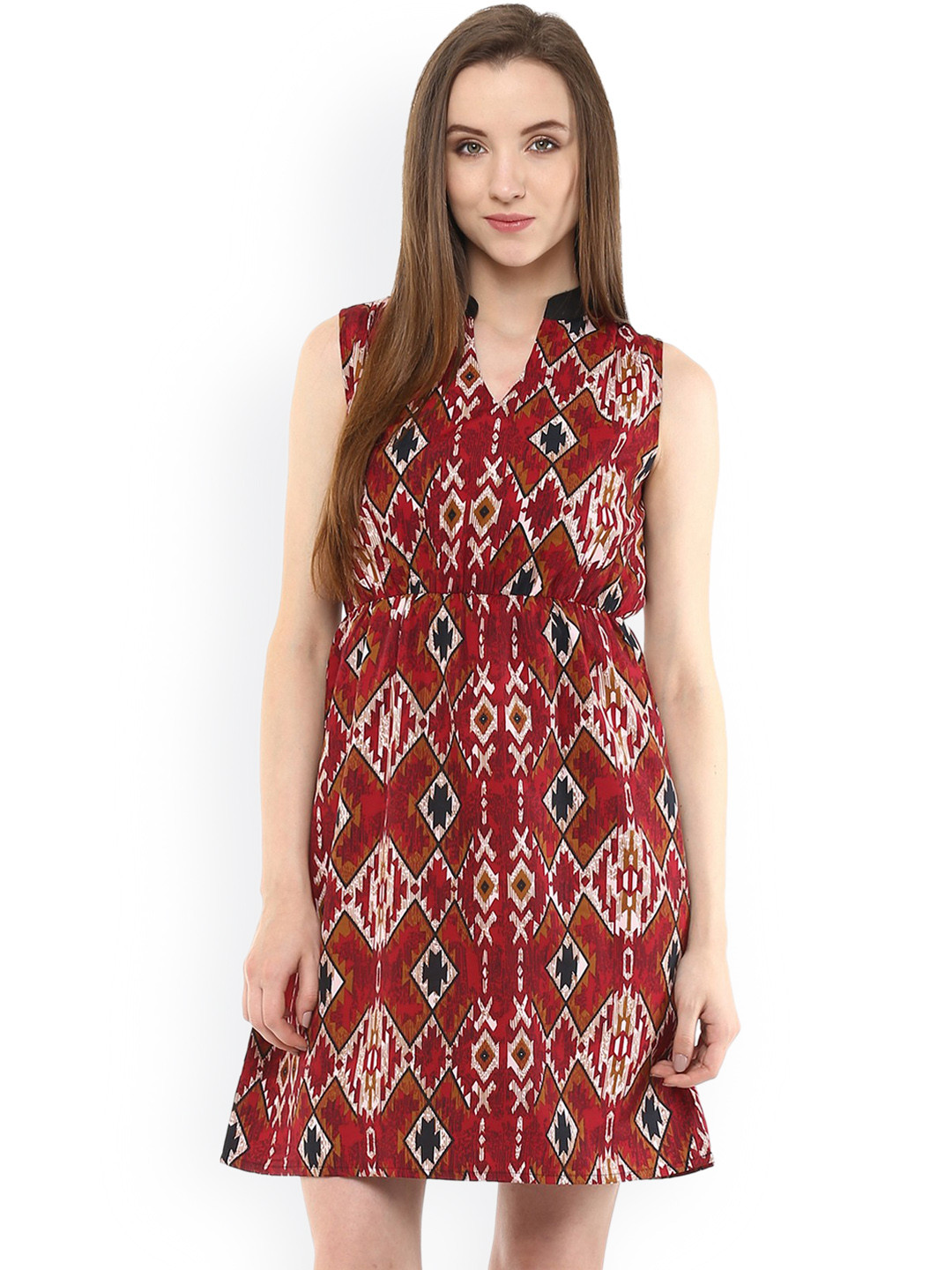 Zima Leto Women Maroon Printed Fit & Flare Dress
