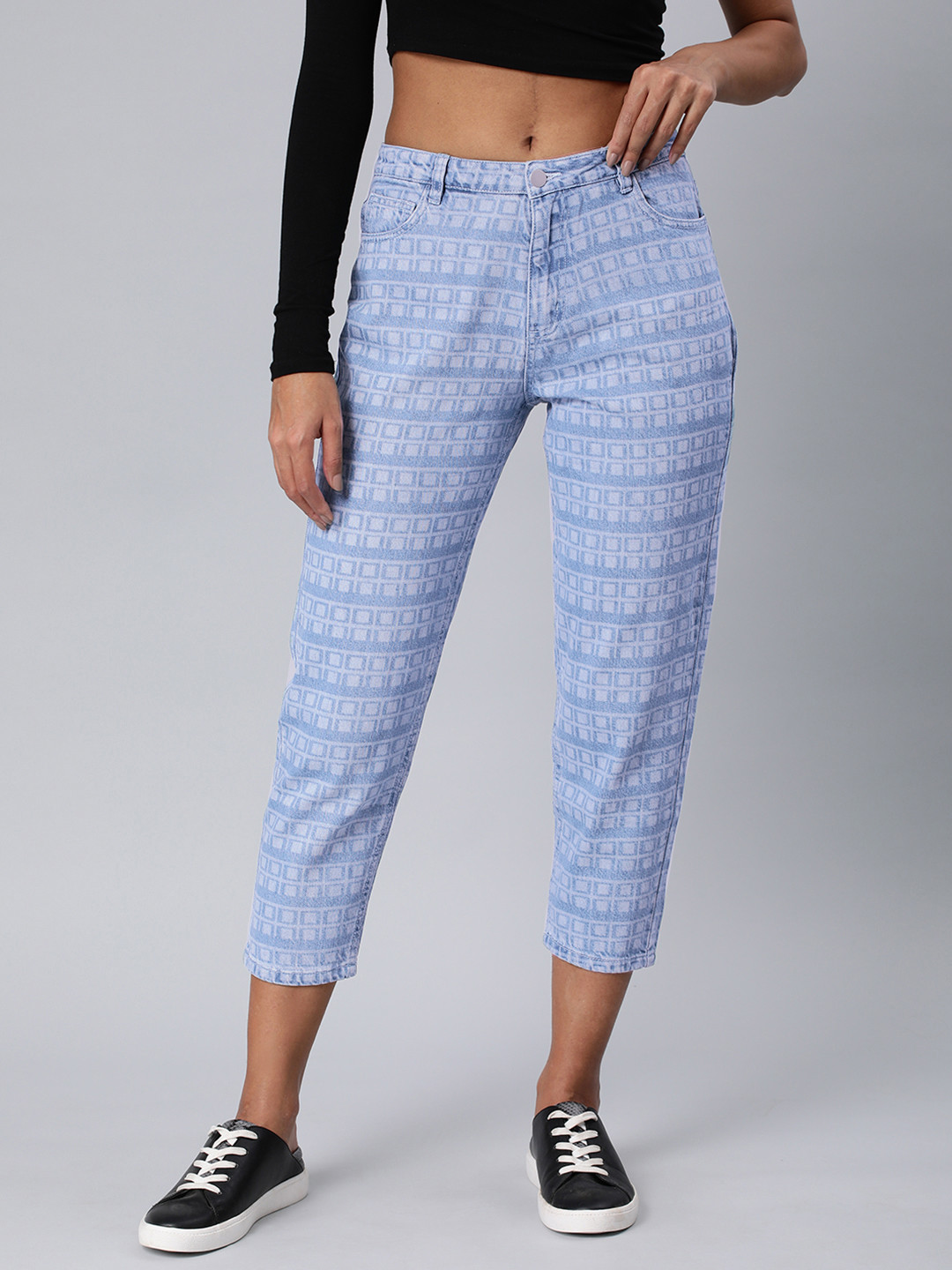London Rag Mom Fit High-Rise Printed Cropped Jeans