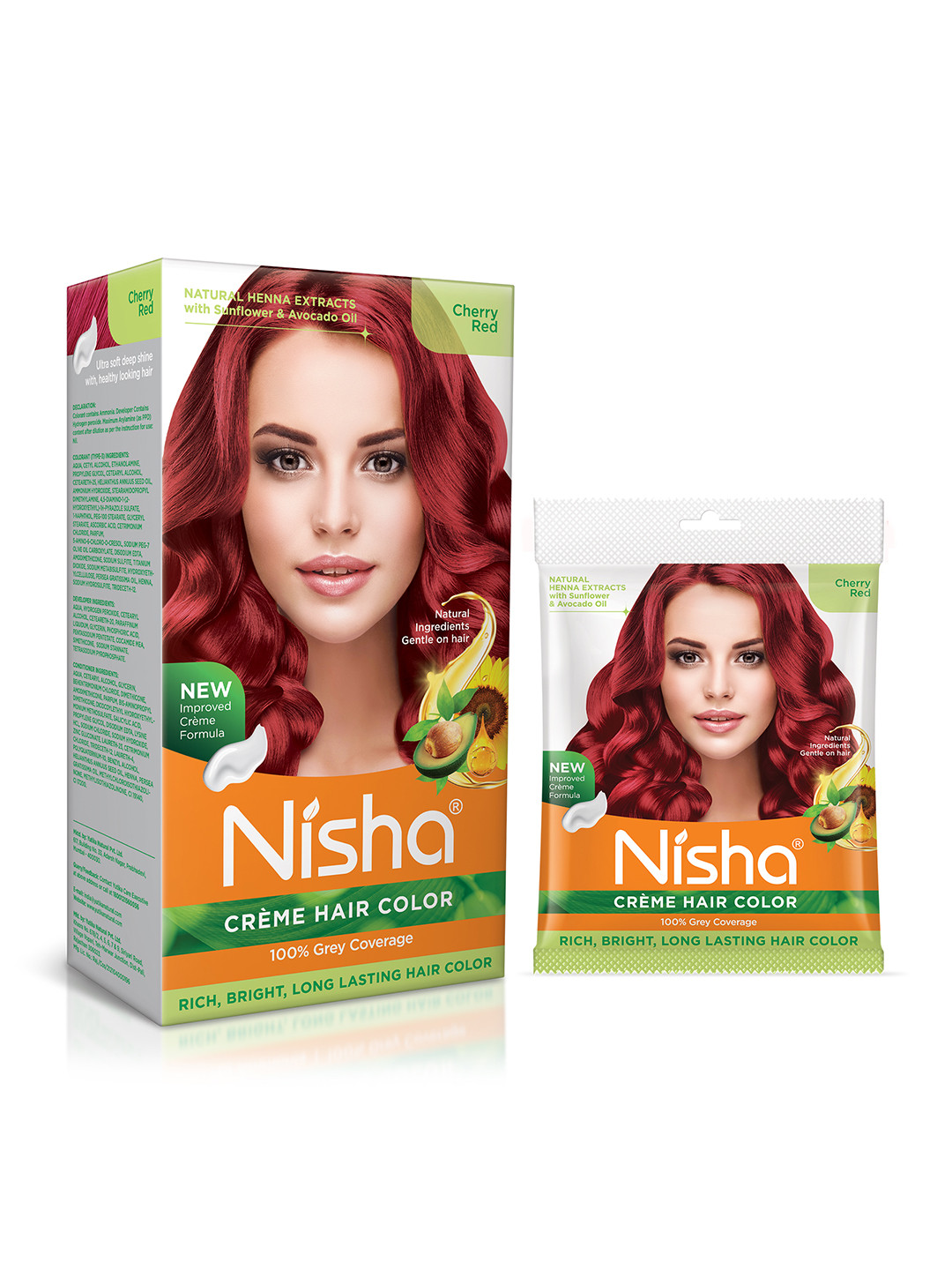 Nisha Set of 2 No Ammonia Creme Hair Color with Sunflower 120 g & 40 g - Cherry Red