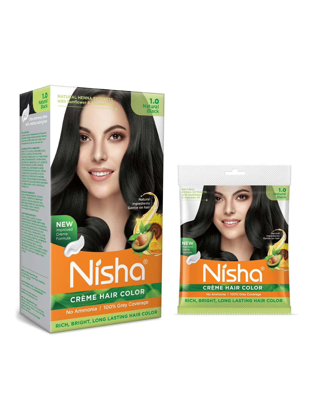 Nisha Set of 2 No Ammonia Creme Hair Color with Sunflower 120 g & 40 g - Natural Black 1.0