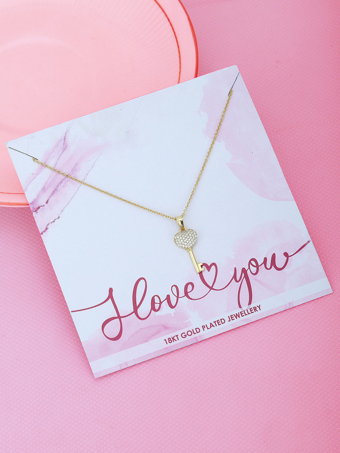 Carlton London Women 18K Gold-Plated Pendant With Chain with Gift Card