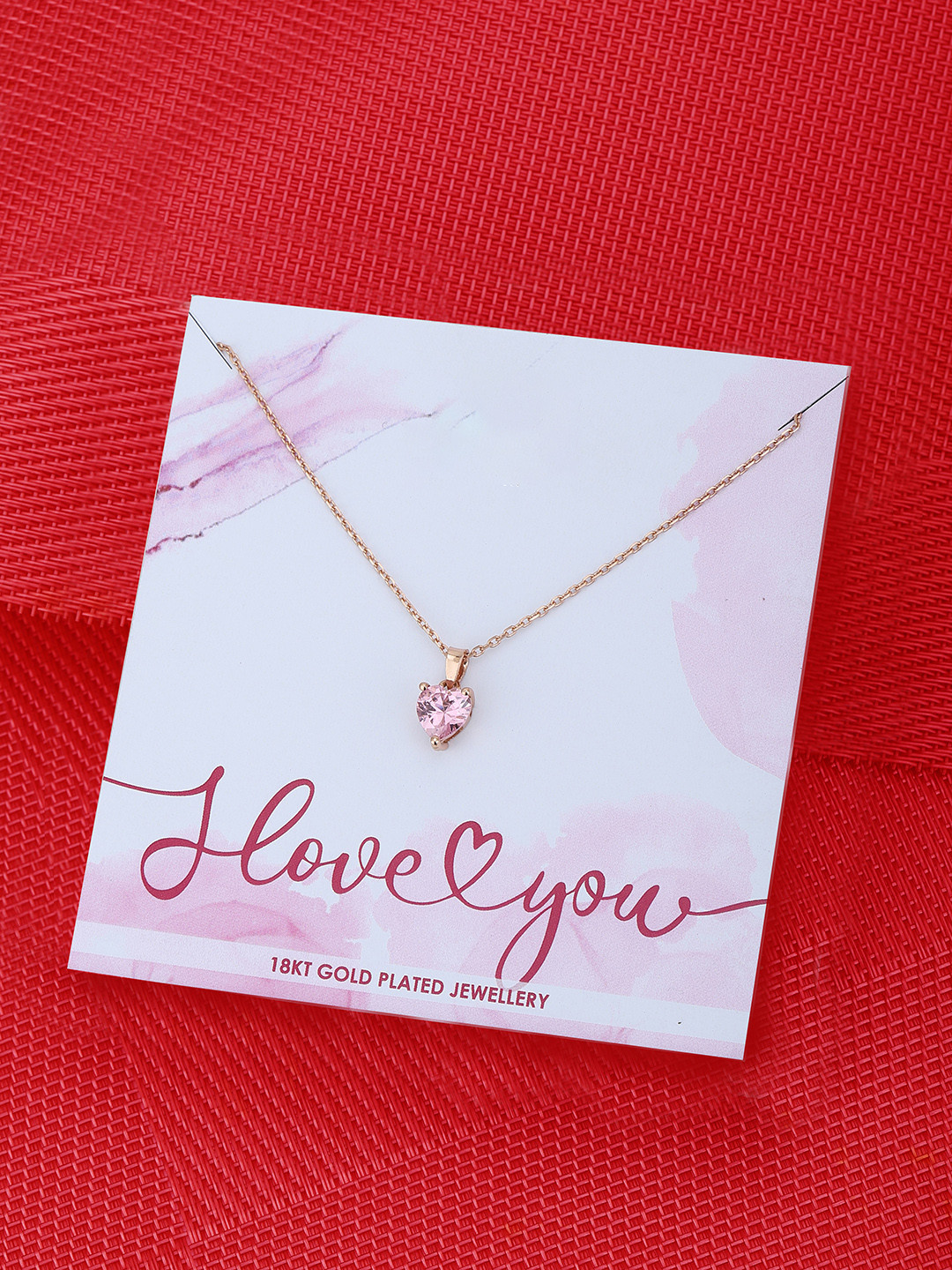 Carlton London 18k Rose Gold Plated Cubic Zirconia Studded Heart Pendant With Chain