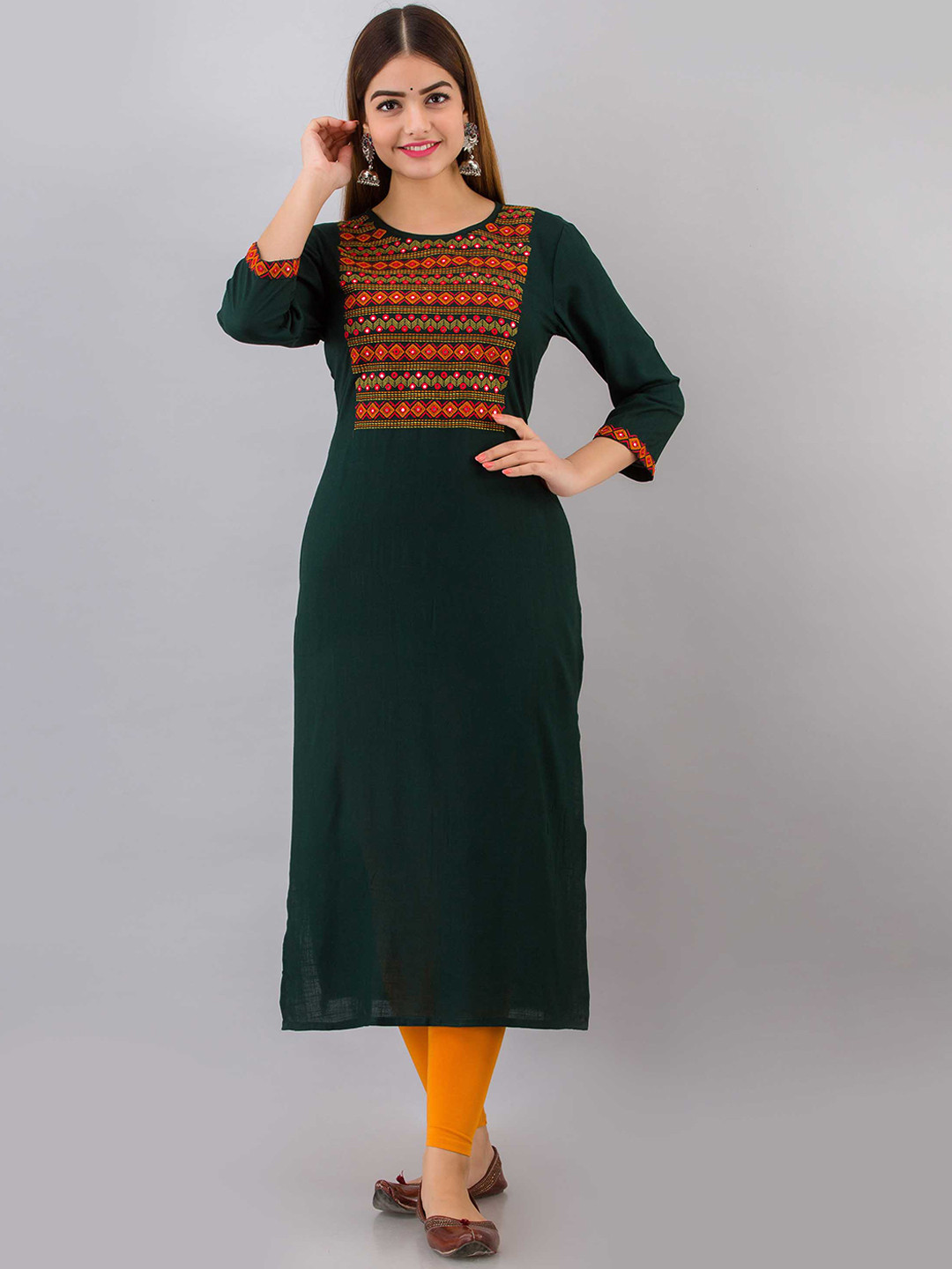 FASHION DEPTH Women Ethnic Motifs Embroidered Thread Work Indie Prints Kurta