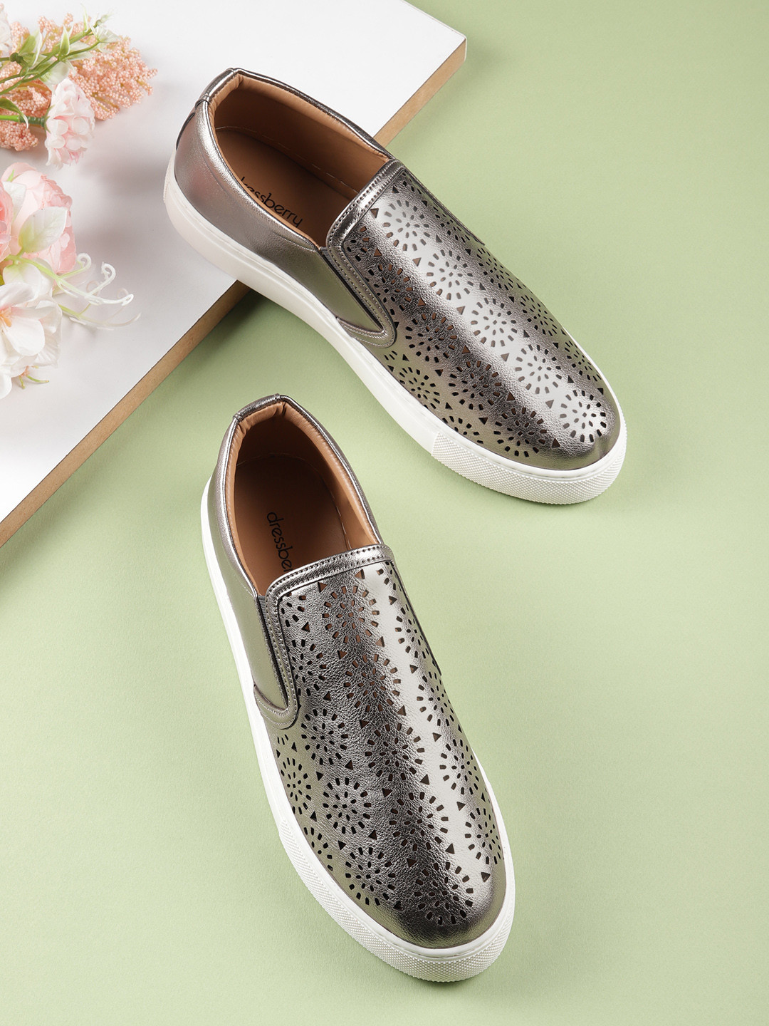 DressBerry Women Laser Cut Slip-On Sneakers