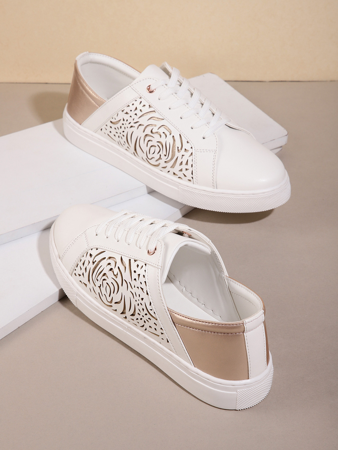 DressBerry Women Floral Laser Cut Sneakers