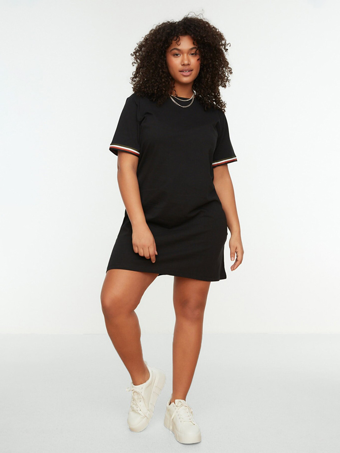 Trendyol Plus Size Striped Cotton T-shirt Dress