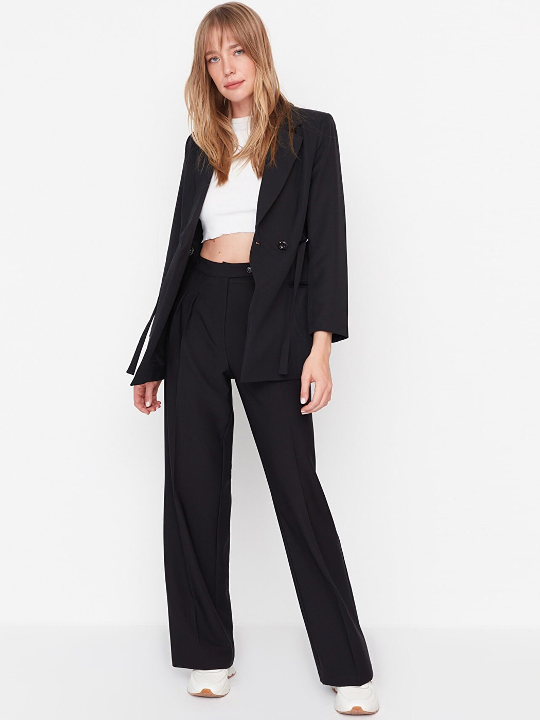 Trendyol Women Pleated Parallel Wide Leg Trousers