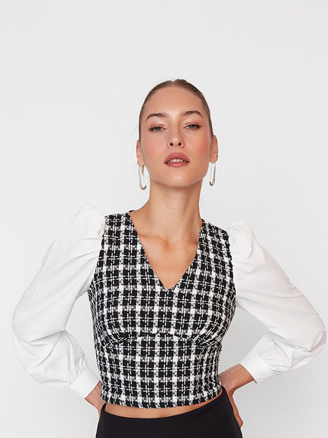Trendyol Checked Pure Cotton Crop Top