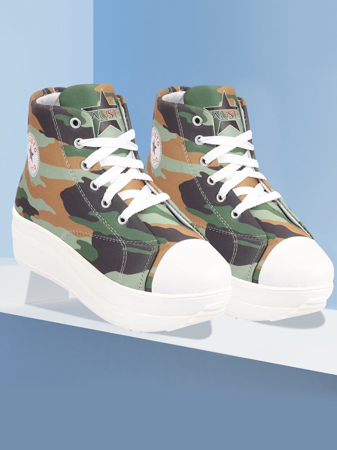 FAUSTO Women Printed Mid Top Lightweight Canvas Sneakers