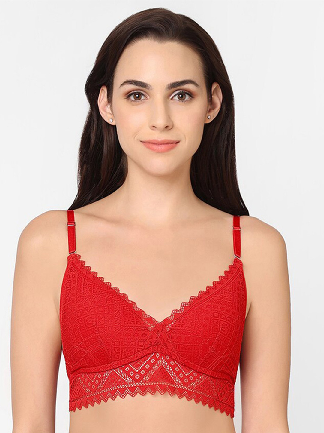 Wacoal Women Padded Non-Wired 3/4th Coverage Lacy Bralette Bra