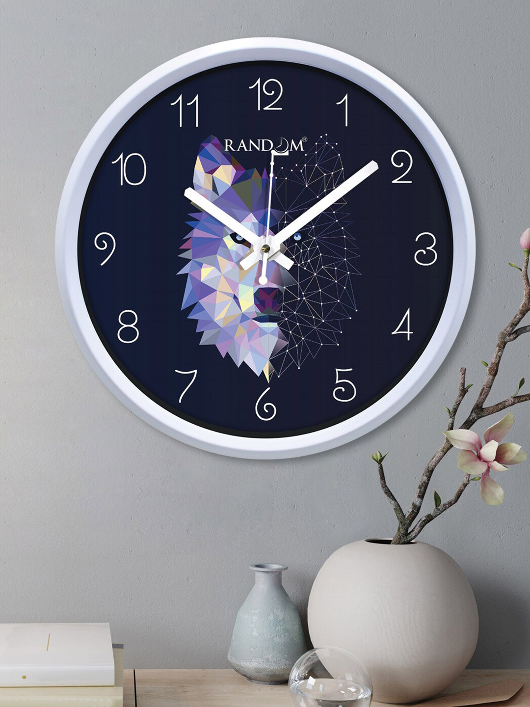 RANDOM White Plastic Quartz Movement Round Battery Analogue Wolf Wall Clock-30.5cm