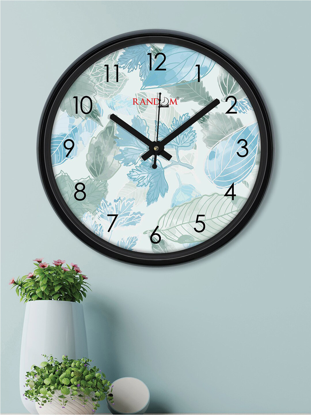 RANDOM Beautiful Leafs White & Blue Printed Contemporary Wall Clock