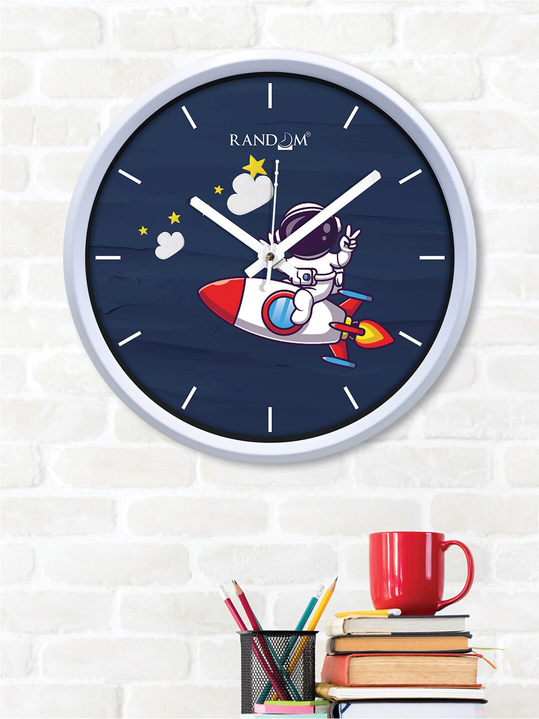 RANDOM Navy Blue & White Printed Contemporary Wall Clock