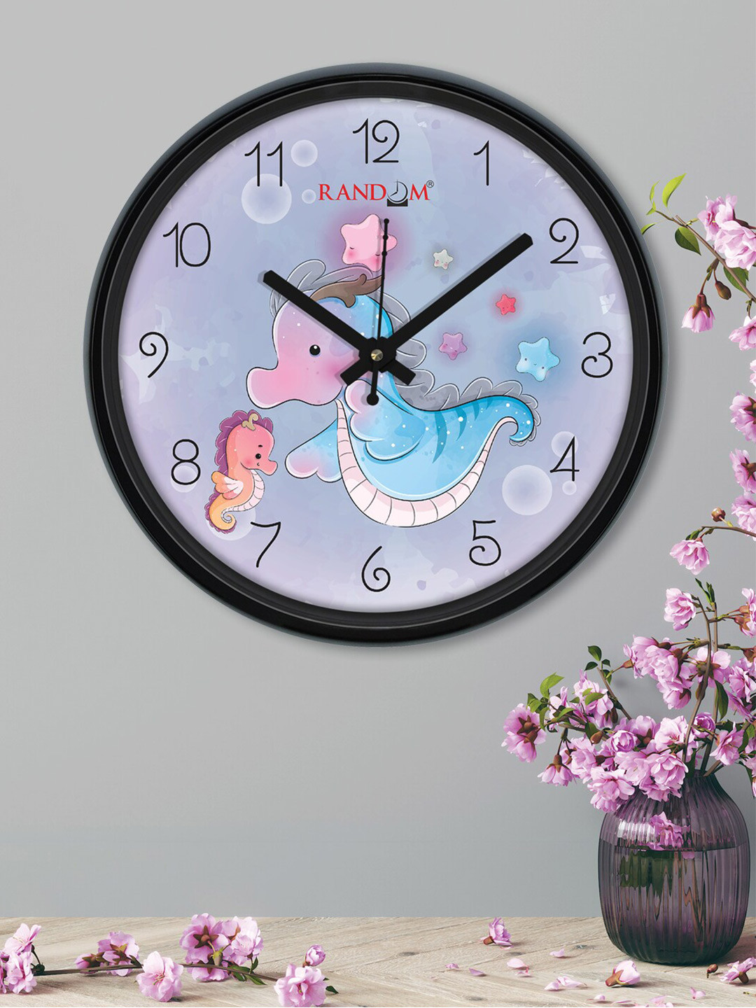 RANDOM Sea Horse Purple & Blue Printed Contemporary Wall Clock