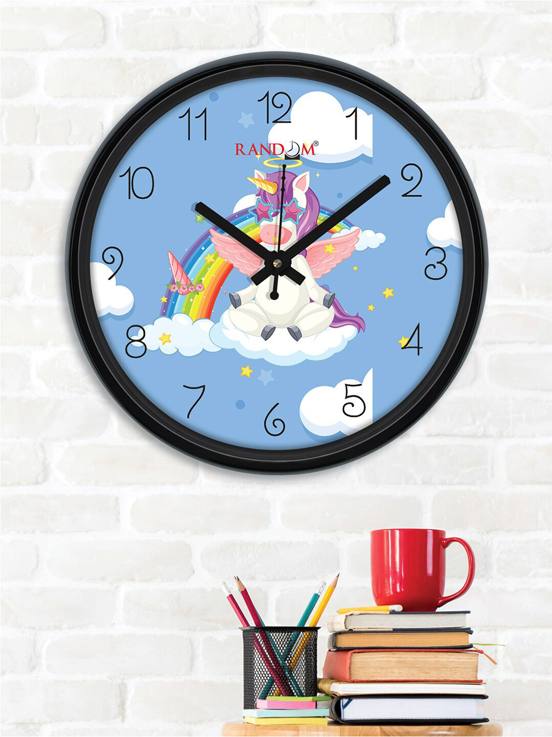 RANDOM Stylish Unicorn Blue & White Printed Contemporary Wall Clock