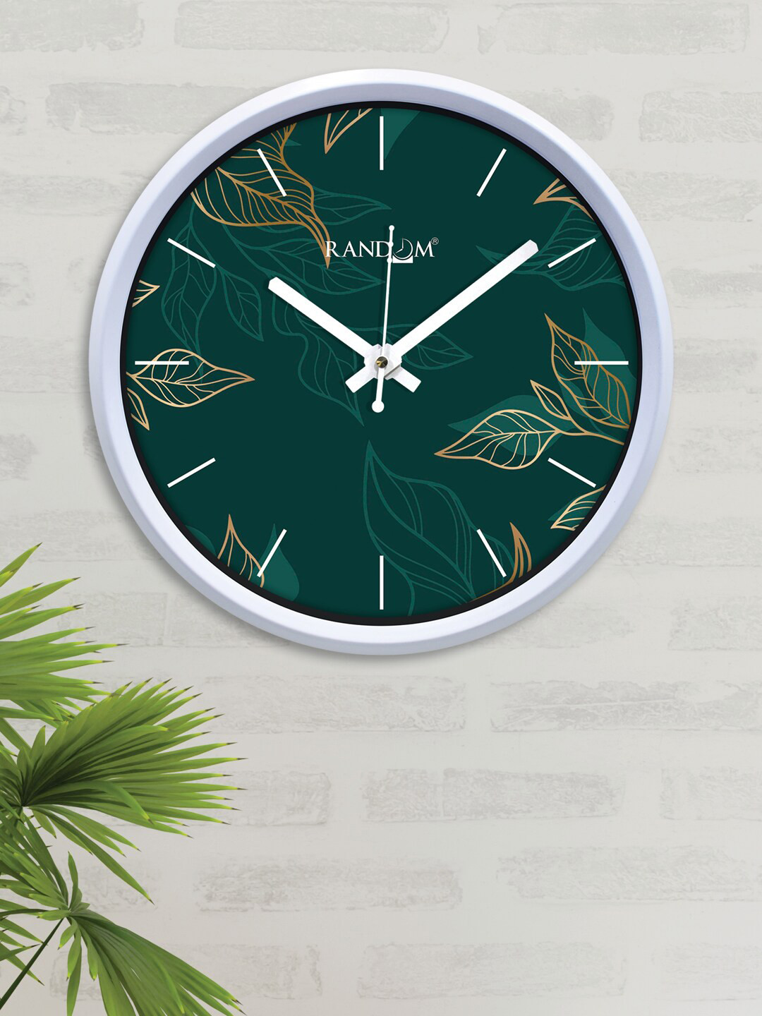 RANDOM Flowers art Green & Beige Printed Contemporary Wall Clock