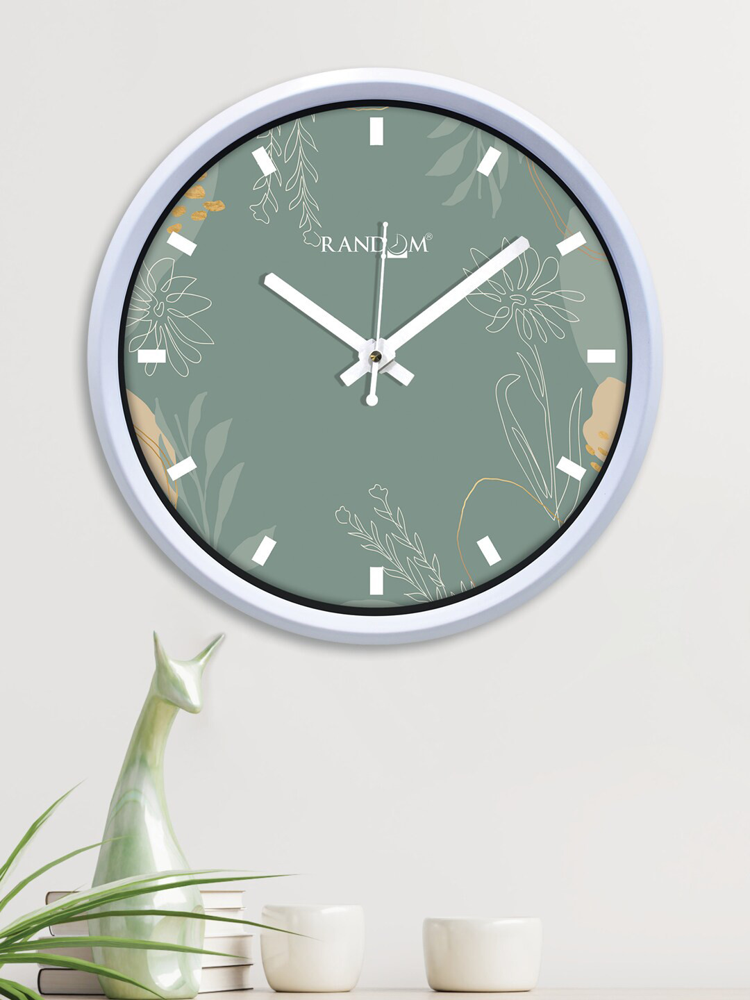 RANDOM Flowers art Green & White Printed Wall Clock