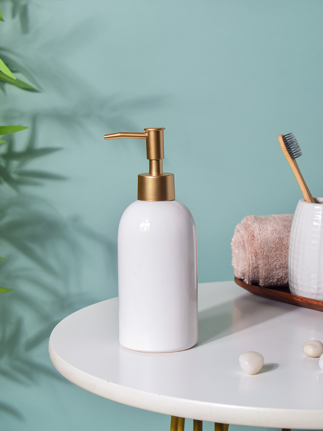 Nestasia White & Gold-Toned Rust-Poof Ceramic Soap Dispenser